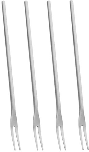 4 st ätningsgaffel, 13 cm gafflar i rostfritt stål med långt handtag, lång gaffel pickle gafflar 2-pinnar spegel polerad fruktgaffel, återanvändbara efterrättsgafflar för gurka sallad cocktail tårta