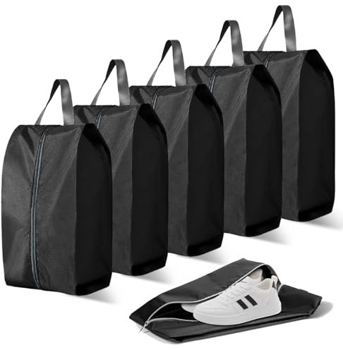 XHYASD Schuhtasche Reise,5 Stück Schuhbeutel Wasserdicht,Schuh-Reisetaschen zum Verpacken,Schuhbeutel Reise,Schuhtasche mit Reißverschluss für Die Aufbewahrung zu Hause und Reisegebrauch,(Schwarz)