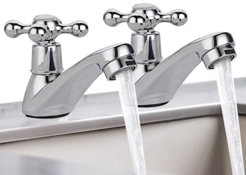 EOWVISN 2 Pieces Traditional Bathroom Faucets, Chrome, Silver, Victorian Style, Matte Silver