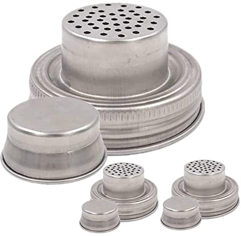 Ciieeo 3pcs Jar Shaker Lids Stainless Steel Caps Cover for Spice Salt Pepper Shaker Use Mason Jars for Cocktail Drinks