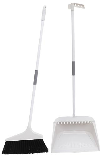 BEBEMOKO Juego De Escoba y Recogedor Cerdas Suaves y Flexibles, Escoba para Barrer Cabello y Polvo, Kit De Limpieza Doméstica Gris-Blanco Peine Incorporado, Adecuado para Uso Hogar