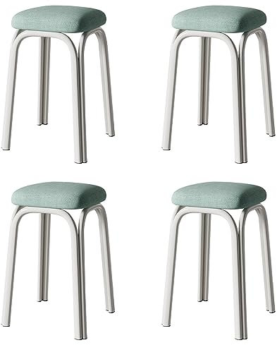 Metal Stacking Stools Set of 4 Upholstered Square Bar Stool with Non Slip Foot Mat Backless Stool with Metal Legs Portable Bar Stools for Home Kitchen Bistro Office Supports Up to 250kg Cyan