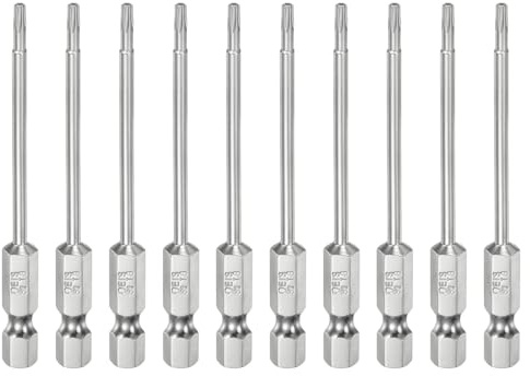 sourcing map 10 brocas Torx de seguridad T8 de 1/4 pulgadas de vástago hexagonal de 3 pulgadas de largo S2 de acero magnético resistente a manipulaciones, destornillador Torx con agujero para brocas
