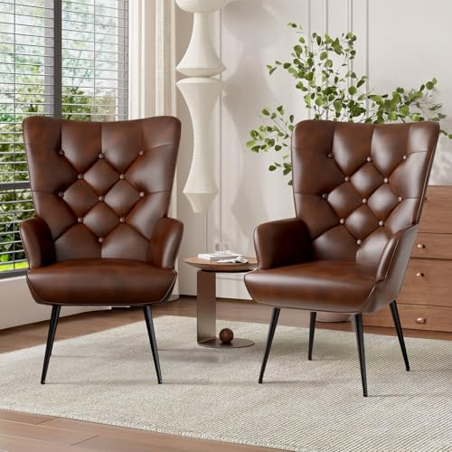 Hawthyhome 2er-Set eleganter Sessel polsterstuhl Ohnzimmer Sessel Schminktisch Stuhl mit Metall Beinen fürs Wohnzimmer/Schlafzimmer Bis 150 KG belastbar Braun