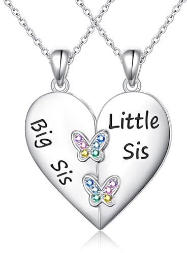 HOOHWE Mutter und Tochter Kette 925 Sterling Silber Schmetterling Mond und Stern Rose Herz Halsketten Anhänger Halskette für Frauen Schmuck Geschenke für Mama Tochter