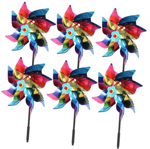 VICASKY Lot de 6 moulins à vent en plastique pour le jardin, jouets décoratifs pour les fêtes et activités de plein air