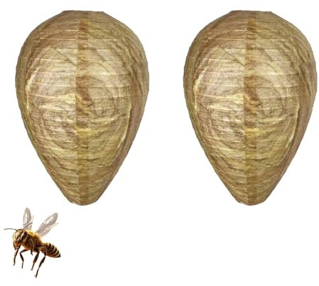 Wasp Nest Decoy,Hanging Fake Wasps Nests,Repel Bee Deterrent Killer,Woven Hornets Catcher,Yellow Waspinator Paper Traps for Outdoor Garden Patio Repellent Hornet Decoys 2 Pack 4 Pack (2)