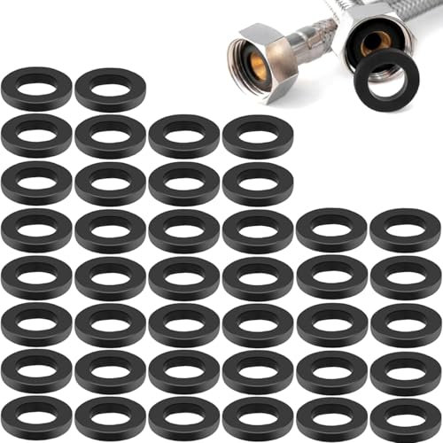 40pcs Black Shower Hose Washer Seals, 1/2 Inch Tap Sealing Rings, Shower Seal, Rubber Washers for Plumbing