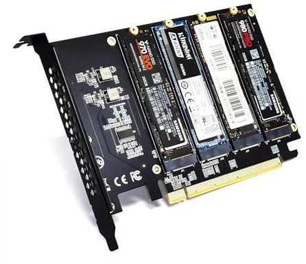 ADWITS Adattatore Quad NVMe SSD a PCIe 5.0/4.0/3.0 X16, scheda di espansione della memoria SSD a 4 dischi, supporta boot/RAID, richiede scheda madre PC/server con biforcazione PCIe