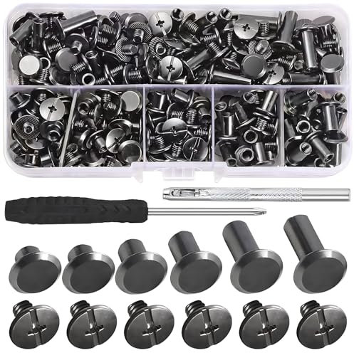 KAIYAYA 120 viti Chicago M5 x 4/5/6/8/10/12 mm, viti per libri con attrezzi, rivetti a vite per pelle nera rivetti cavi, rivetti in pelle per decorazioni fai da te, borse, artigianato, collari