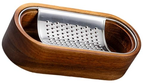 Uqezagpa Rallador de queso de acero inoxidable con caja de madera extraíble, triturador portátil de chocolate y verduras