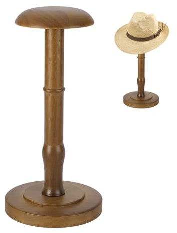 AHANDMAKER Soporte de madera para sombreros de mesa con forma de cúpula vintage, organizador de gorras y estante de exhibición para Fedora, sombreros de sol, sombreros de paja, gorras, pelucas, marrón