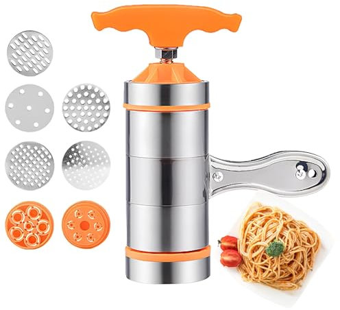 Máquina manual para hacer pasta – Máquina para hacer fideos de acero inoxidable con 7 moldes | Máquina de fettuccine y espaguetis de mano para ramen, fideos chinos, rodillo de de cocina