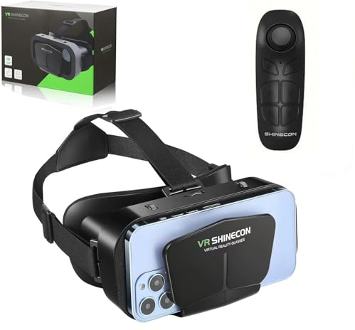 VR Headset with Controller for iPhone and Android Phones, 3D Virtual Reality Glasses, Adjustable Goggles for Movies and Games4.7-6.5 Inch Smartphones (Controller Bundle – Black)