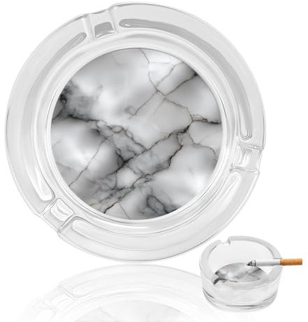 Cenicero de vidrio con textura de mármol blanco con venas grises para cigarrillos, ceniceros decorativos portátiles para decoración del hogar y la oficina