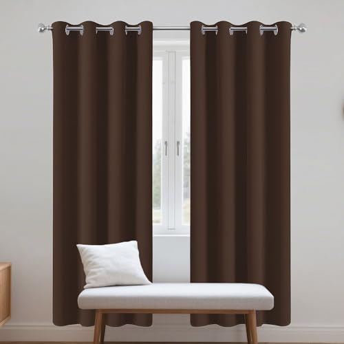 JIAFANG Rideau Thermique - Rideau Occultant 190 x 250 cm Isolant Thermique Anti Froid Rideaux Phonique/Anti Bruit Salon Chambre Installation Facile pour Maison Chambre Fenetre, Brun