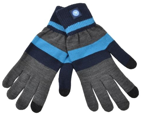 Guanto a maglia rigato Touch Screen con logo Napoli in gomma, misura Junior. Enzo Castellano Prodotto Ufficiale SSC NAPOLI 121521
