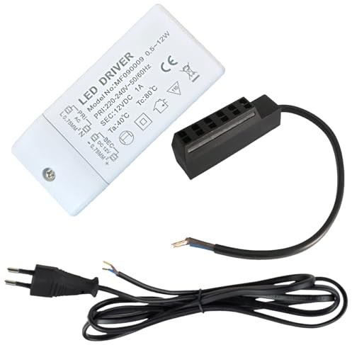 LED Trafo Treiber 0,5-12W 12V DC Eckig Elektronisch | Für LED Lampen| inkl. AMP-Verteiler 6-fach & 230V Zuleitung | Kompakt, stabilisiert, Kurzschlussschutz, flackerfrei