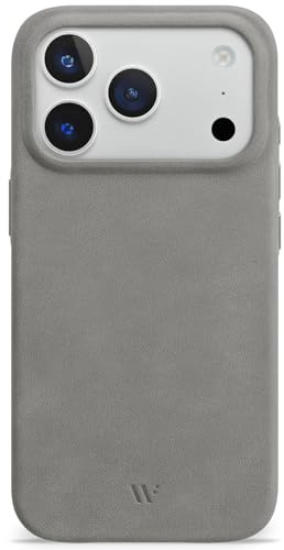 WIIUKA Hülle für iPhone 17 Pro, Leder aus Deutschland, 360° Schutz, Lederhülle extra Dünn, Premium Handyhülle, Case, Qi, skiin VL, Vintage Grau