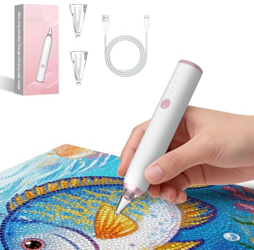 Bolígrafo eléctrico para pintura de diamantes, accesorios de pintura de diamantes, con 2 cabezales de repuesto y batería y cargador tipo C, recargable al vacío, bolígrafo de pintura de diamante para