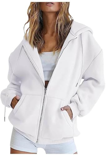 JISOUKIN Hoodie Damen Sweatjacke Langarm Kapuzenjacke Herbst Winter Lang Sweatshirt Zipper Kapuzenpullover Mit Kapuze Reißverschluss Mantel Oversize Pullover