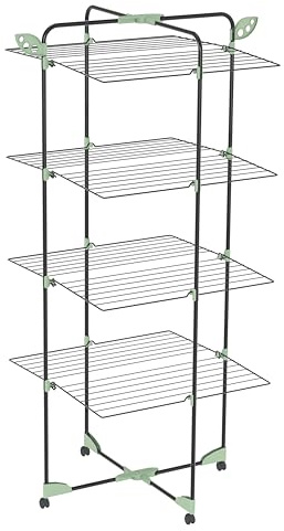 Colombo Tower | Stendibiancheria Verticale a Torre Salvaspazio | 10 Mollette Incluse | 40m - 14 kg di Capacità | Struttura in Acciaio Antiruggine | Ruote Antigraffio | con Portagrucce | Made in Italy