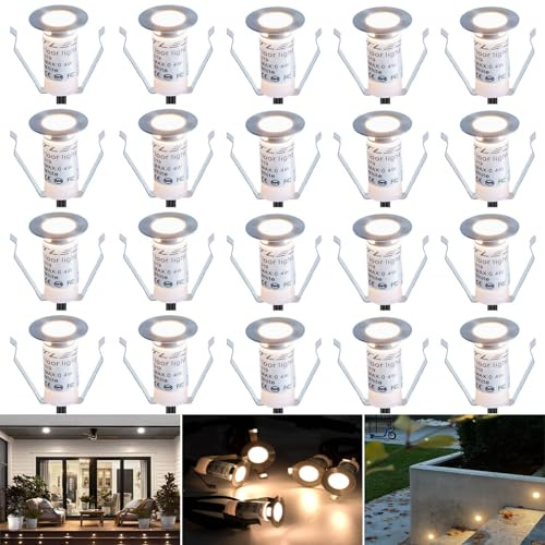 SUBOSI 20er mini Bodeneinbaustrahler Set DC12V Ø19mm 0.4W LED Einbaustrahler IP67 Wasserdicht Einbauleuchten Außen Terrasse Küche Garten Led Lampe