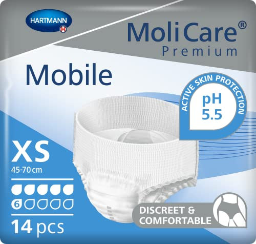 MoliCare Mobile, Pañales para Adultos con Incontinencia, Ropa Interior Absorbente para Hombres y Mujeres, 6 gotas, Talla XS, 14 unidades