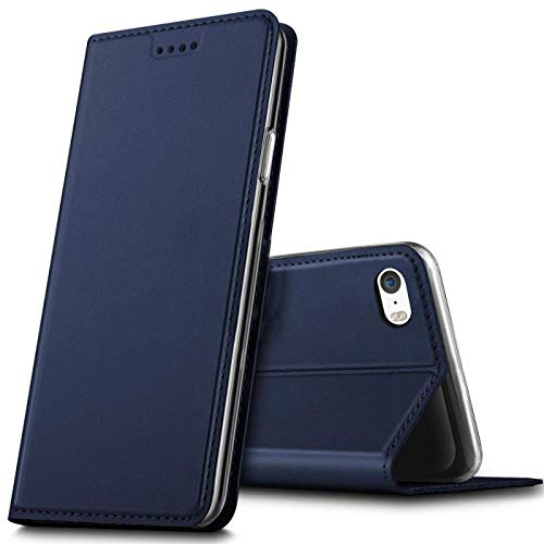 Verco Etui pour Apple iPhone SE, Coque Pochette Portefeuille pour Housse iPhone 5S / 5 avec Magnétique Fonction Wallet - Bleu