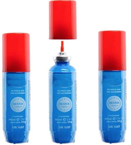DOBO® Set 3 bombolette Ricarica GAS butano per accendini 60ml con innesti ricariche accendino piccola bombola