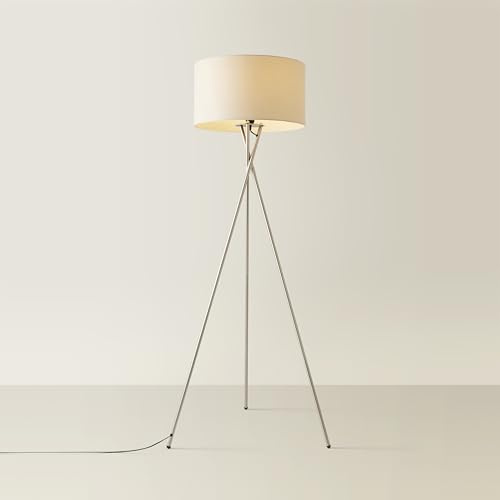 MiniSun | Modern Brushed Chrome Metal Tripod Floor Lamp with a Cream Shade | Floor Lamps & Torchieres, Home Décor, Improvement & Lifestyle Essential