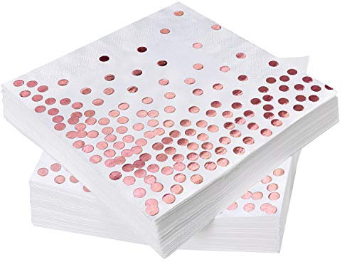 iZoeL 60 Servietten Partyservietten Rose Gold Dots 33 x 33cm 3-lagig Geburtstag Foiled Papierservietten Paper Napkins für Party Hochzeit Weihnachten Silvester