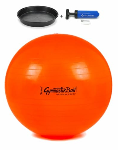 Original Pezzi Gymnastikball Standard Ø 42, 53, 65 & 75 cm in Allen Farben inkl. Ballschale und ATC Ballpumpe – Bis 400 kg belastbar – Fitness, Reha, Therapie, Gymnastik & Sitzball