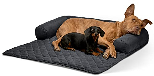 Lous Sofaschutz Hund – Hundedecke Sofa Hundebett Couch – Handgefertigte Hundematte mit Rand – Waschbar bis 90 Grad und besonders kuschlig – Größe: S ca. 76x76x12cm (Schwarz)