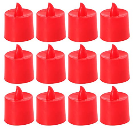 Amosfun 12PCS LED Flameless Candle Lights Electric Artificial Candle Lamp Battery Operated Pillar Lights Candle Decorative Tea Light for Wedding Valentines Day (Red) Size 2