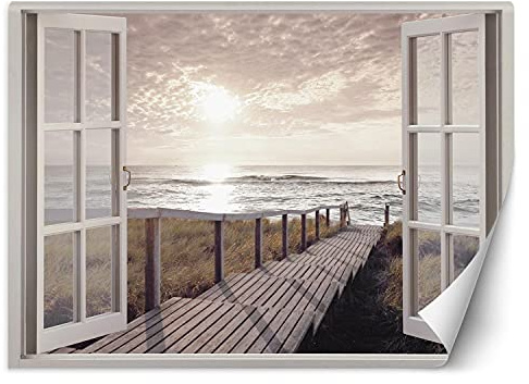 Feeby - 3d Tapete - Fensterblick - 140x100 cm, Fototapete Schlafzimmer - Deko Wohnzimmer - Wallpaper - Wand Deko - Wandtapete XXL - Tapete - Wanddeko - Vliestapete - Landschaft