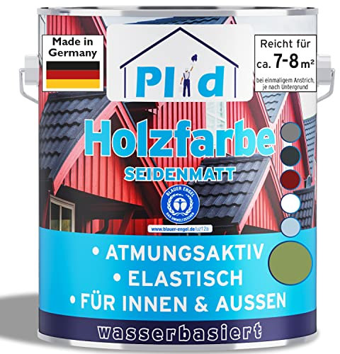 Plid® Holzfarbe Holzlack, Moosgrün 0,75l - Innen & Außen - Wetterschutzfarbe Moosgrün Holzfarbe Außen - Dauerhafte Holzschutzfarbe - Farbe für Holz - Lackfarbe Wetterfest - Made in Germany