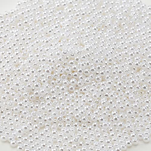 SAVITA 3000 Stück 4mm Weiße Runde Perle Satin Lose Abstandsperlen für DIY Craft Halsketten Armbänder Ohrringe Ringe Schmuckherstellung