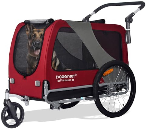 Doggyhut Premium Pet Bike Trailer & Stroller for Small,Medium or Large Dogs,Bicycle Trailer for Dogs Up to 100 Lbs (Red, XL)