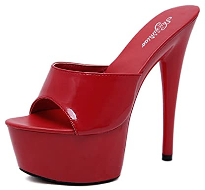 Ciabatte T Station Shoes, 15 Cm/5.9IN Sandali con Tacco A Spillo Super Alto Pantofole con Tacco, Scarpe Ballo Passerella Donna per Scarpe Sera,Rosso,36 EU