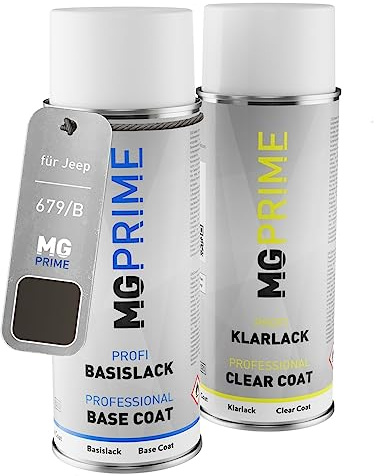 MG PRIME Vernice per auto Spray per Jeep 679/B / 679 Graphite Grey Pe. +1K | Graphite Grey Pearl, Kit vernice di base + trasparente, bombolette spray 400ml