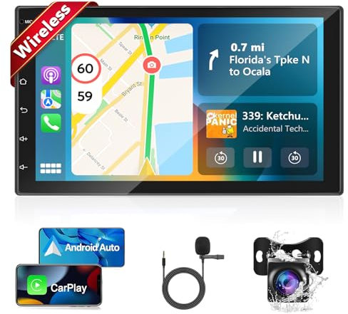 Podofo 2 DIN Autoradio mit A-pple Carplay & Android Auto, 7 Zoll Touch Display Radio Auto mit Bluetooth-Freisprechen, A-pple Carplay Radio mit Rückfahrkamera, Mikrofon, FM, Mirror Link