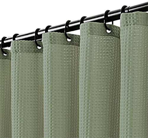 LINDONG Premium Waffel Stoff Duschvorhang 240x200cm Wasserabweisend Anti-Schimmel Badezimmervorhang, Grün 180x200cm