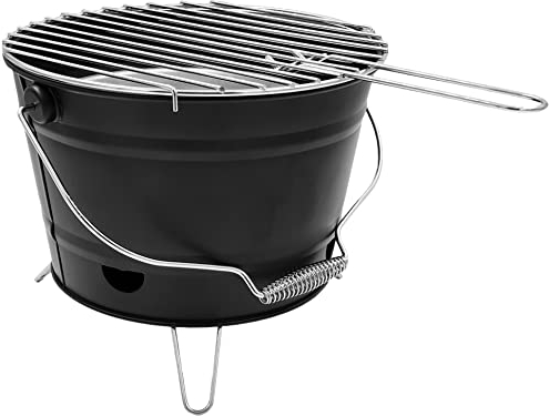 matrasa Premium Grilleimer mit Kohleschale und Rost - Holzkohlegrill Picknickgrill 27 cm Schwarz