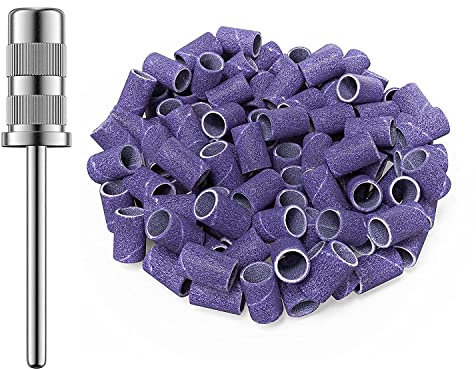 MelodySusie 100stk Schleifhülsen Schleifbänder Schleifkappen 180 Nagelfräser Aufsatz mit 1 Mandrel Aufsatz für Maniküre Pediküre Nageldesign Nagelkunst Nagelpflege (Lila)