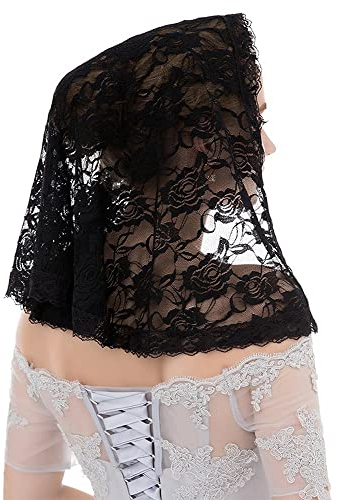 Hayaww Kapelle Brautschleier Schals Wraps Spitze Katholisch Hochzeit Mantilla Schleier, 80x56cm, Für Festlich Fasching Hochzeit Kostüm (Schwarz)