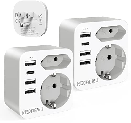 Adaptador Enchufe USA, Redagod 2X Adaptador Americano de Viaje 3 Puertos USB y 1 Tipo C, Europa español 2-Pin a 3-Pin EEUU Para Mexico, Canada, Tailandia, Perú, Colombia, Tipo B