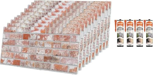 IZODEKOR 3D Wandpaneele Ziegeloptik | 50x100x2 cm | Styropor Wandverkleidung Steinoptik aus EPS für Innen- und Außenbereiche | Wasserfest | Inklusive Styroporkleber | T-1913