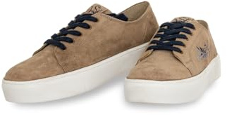 Spieth & Wensky Sneaker Aliy | Damskor av läder i brunt med broderi i blått | Traditionella skor för kvinnor, Brun blå, 41 EU