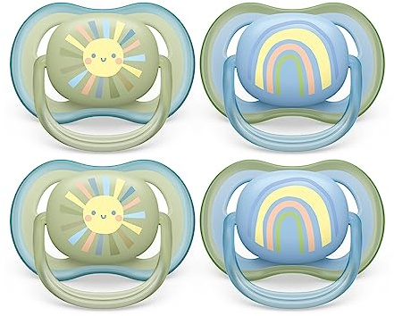 Philips Avent Ultra Air Pacifier 0-6m, Smiling Sun/Blue Rainbow, 4 pack SCF085/49
